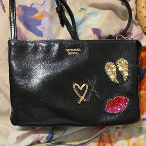 Victoria's Secret Black Crossbody Bag with Sequin Accents